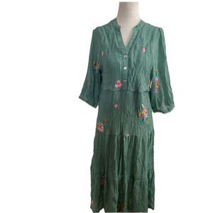 Fig And Flower Embroidered Midi Dress Green Size Small